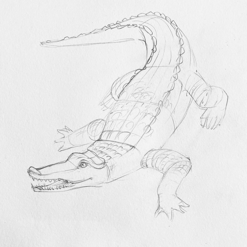 Рисуем крокодила акварелью