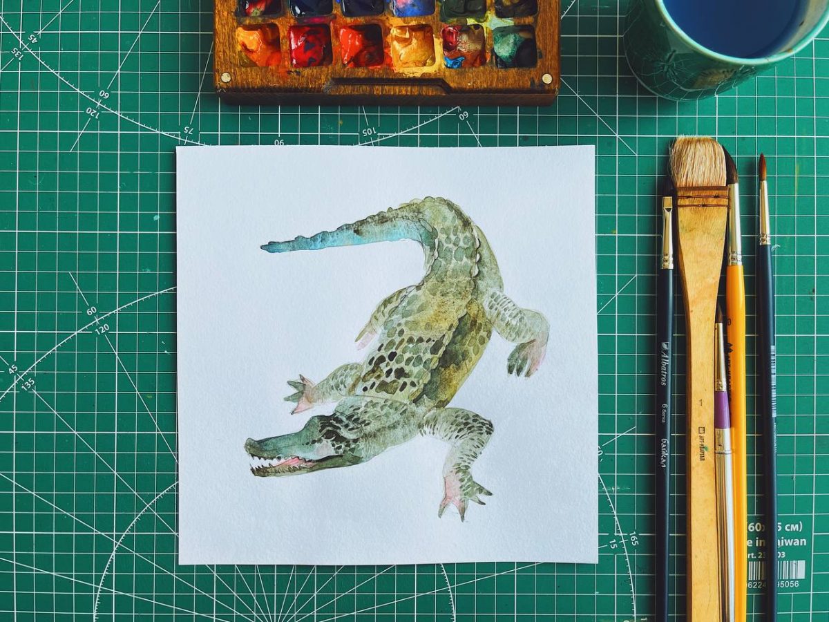 Рисуем крокодила акварелью